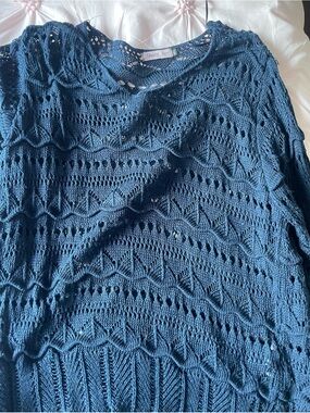 Crochet Open-Knit Sweater - Navy